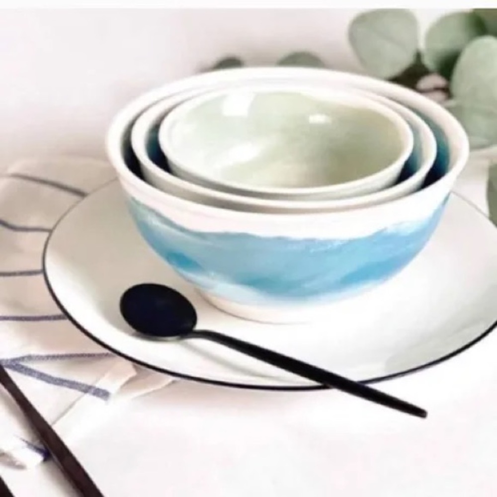 Anthropologie Pepper + Vetiver Oceana Nesting Bowls Set of 3 Bone China NIB